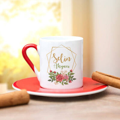 İsme Özel Çiçek Motifli Kahve Fincanı - 2