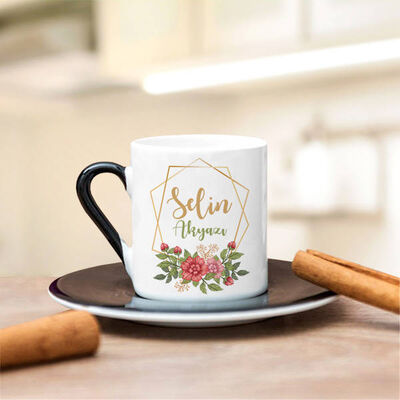 İsme Özel Çiçek Motifli Kahve Fincanı - 3