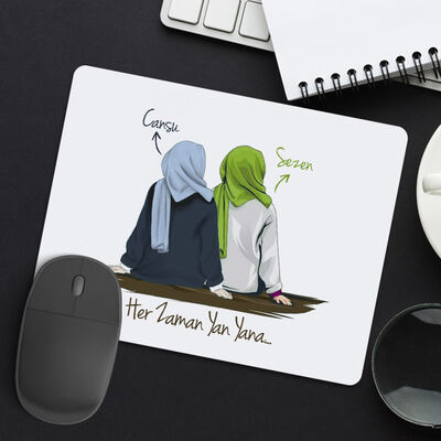 İsme Özel İki Başörtülü Kız Arkadaş Mousepad - 1
