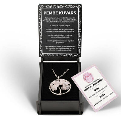 İsme Özel Kutulu Kuvars Taşı Pembe Ağaç Kolye - 1