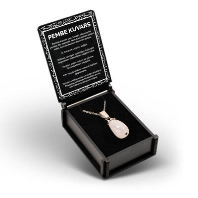 İsme Özel Kutulu Kuvars Taşı Pembe Damla Kolye - 6