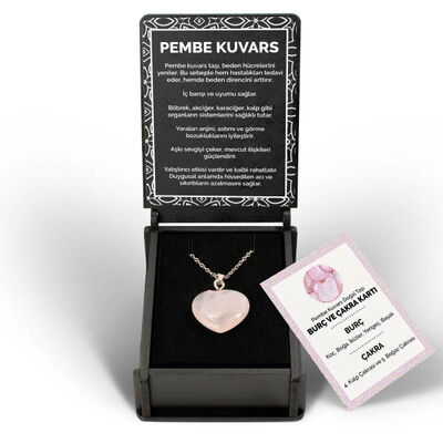 İsme Özel Kutulu Kuvars Taşı Pembe Kalp Kolye - 7