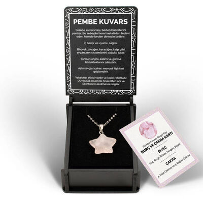 İsme Özel Kutulu Kuvars Taşı Pembe Yıldız Kolye - 1
