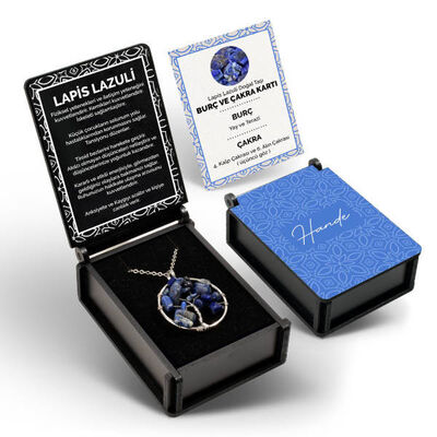 İsme Özel Kutulu Lapis Lazuli Taşı Ağaç Kolye - 1
