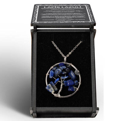 İsme Özel Kutulu Lapis Lazuli Taşı Ağaç Kolye - 4