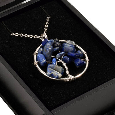 İsme Özel Kutulu Lapis Lazuli Taşı Ağaç Kolye - 5