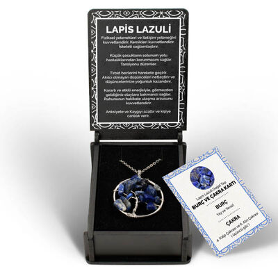 İsme Özel Kutulu Lapis Lazuli Taşı Ağaç Kolye - 7