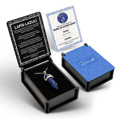 İsme Özel Kutulu Lapis Lazuli Taşı Çubuk Kolye - 1