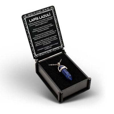 İsme Özel Kutulu Lapis Lazuli Taşı Çubuk Kolye - 6
