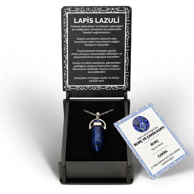 İsme Özel Kutulu Lapis Lazuli Taşı Çubuk Kolye - 7
