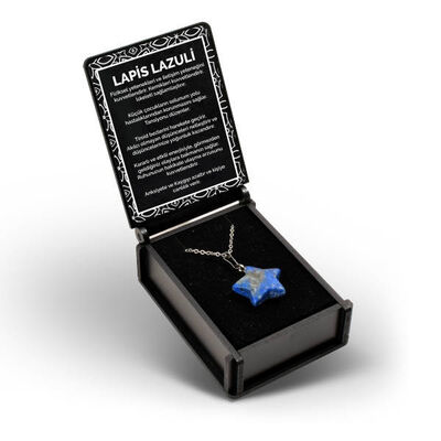 İsme Özel Kutulu Lapis Lazuli Taşı Yıldız Kolye - 1