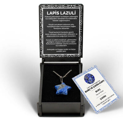 İsme Özel Kutulu Lapis Lazuli Taşı Yıldız Kolye - 6