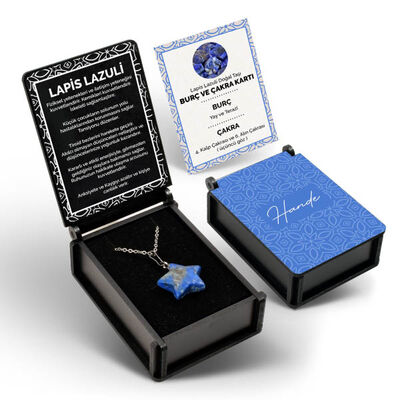 İsme Özel Kutulu Lapis Lazuli Taşı Yıldız Kolye - 7