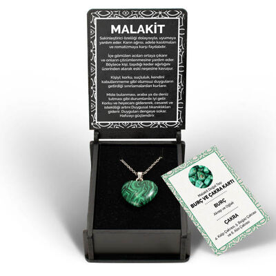 İsme Özel Kutulu Malakit Taşı Kalp Kolye - 7