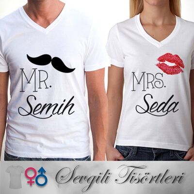 İsme Özel Mr & Mrs. Sevgili Tişörtleri - 1