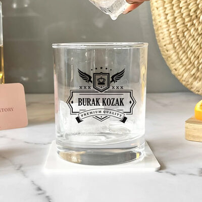 İsme Özel Vintage Gravür Desenli Viski Bardağı - 2