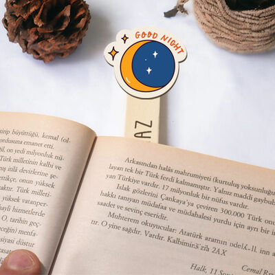 İyi Geceler İsimli Ahşap Kitap Okuma Ayracı - 1