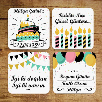 İyi ki Doğdun 4'lü Bardak Altlığı Seti - 1