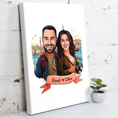 Kadim İstanbul ve Aşkımız Karikatürlü Kanvas - 1