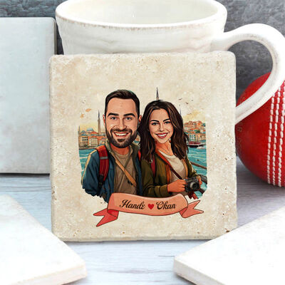 Kadim İstanbul ve Aşkımız Karikatürlü Taş Bardak Altlığı - 2