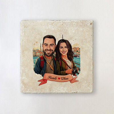 Kadim İstanbul ve Aşkımız Karikatürlü Taş Bardak Altlığı - 1