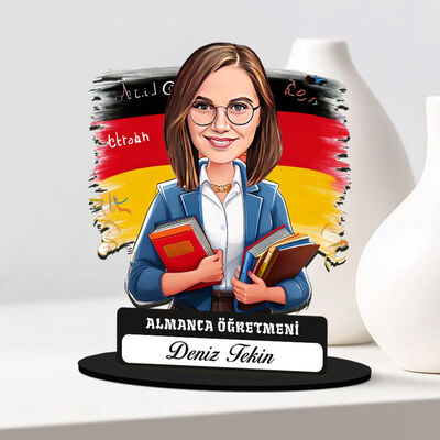 Kadın Almanca Öğretmeni Karikatürlü Biblo - 1