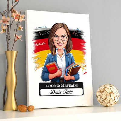 Kadın Almanca Öğretmeni Karikatürlü Tablo - 1