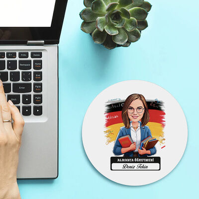Kadın Almanca Öğretmeni Temalı Karikatürlü Mousepad - 1