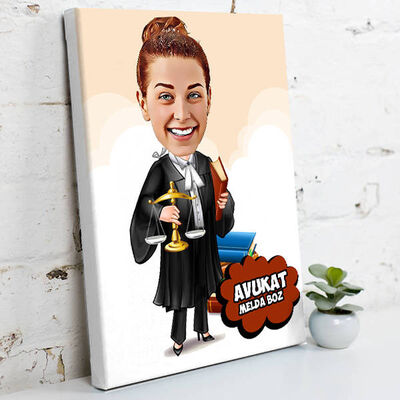Kadın Avukat İçin Karikatürlü Kanvas Tablo - 1