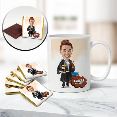 Kadın Avukat Karikatürlü Kupa ve Çikolata - 1