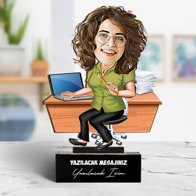 Kadın Bilgisayar Öğretmeni Karikatürlü Biblo - 1