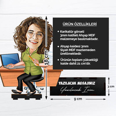 Kadın Bilgisayar Öğretmeni Karikatürlü Biblo - 2
