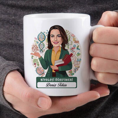 Kadın Biyoloji Öğretmeni Karikatürlü Bardak - 2