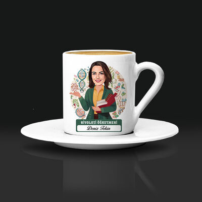 Kadın Biyoloji Öğretmeni Karikatürlü Kahve Fincanı - 1