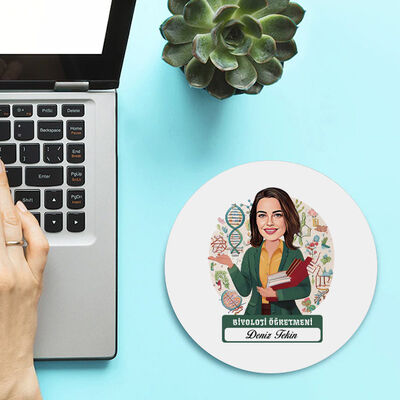 Kadın Biyoloji Öğretmeni Temalı Karikatürlü Mousepad - 1