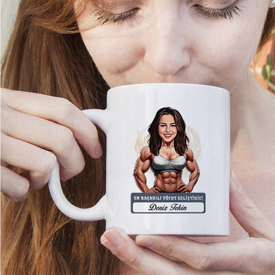 Kadın Bodybuilder Karikatürlü ve İsimli Kupa Bardak - 4