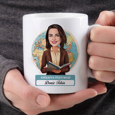 Kadın Coğrafya Öğretmeni Karikatürlü Bardak - 2