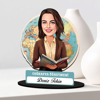 Kadın Coğrafya Öğretmeni Karikatürlü Biblo - 1