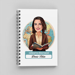 Kadın Coğrafya Öğretmeni Karikatürlü Defter