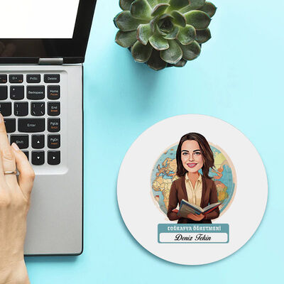Kadın Coğrafya Öğretmeni Temalı Karikatürlü Mousepad - 1