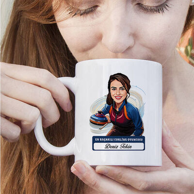 Kadın Curling Karikatürlü ve İsimli Kupa Bardak - 4