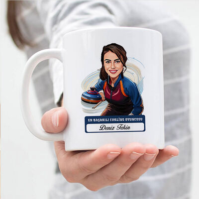 Kadın Curling Karikatürlü ve İsimli Kupa Bardak - 3
