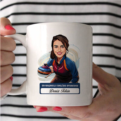 Kadın Curling Karikatürlü ve İsimli Kupa Bardak - 2
