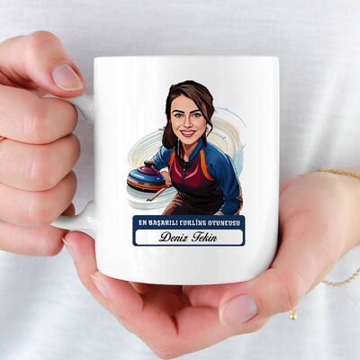 Kadın Curling Karikatürlü ve İsimli Kupa Bardak - 1
