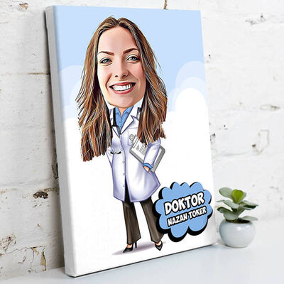 Kadın Doktor İçin Karikatürlü Kanvas Tablo - 1