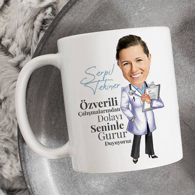 Kadın Doktor Karikatürlü Kupa Bardak - 1