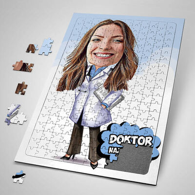 Kadın Doktor Karikatürlü Puzzle - 1
