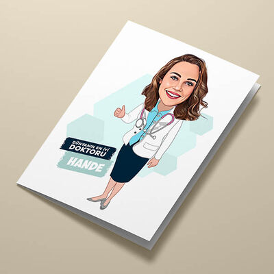 Kadın Doktor Karikatürlü Tebrik Kartı - 2