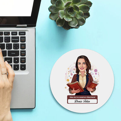 Kadın Edebiyat Öğretmeni Temalı Karikatürlü Mousepad - 1