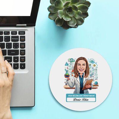 Kadın Fen Bilimleri Öğretmeni Temalı Karikatürlü Mousepad - 1